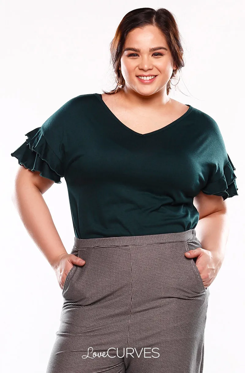 Layered Frill Sleeves Top - Dark Green - KDR