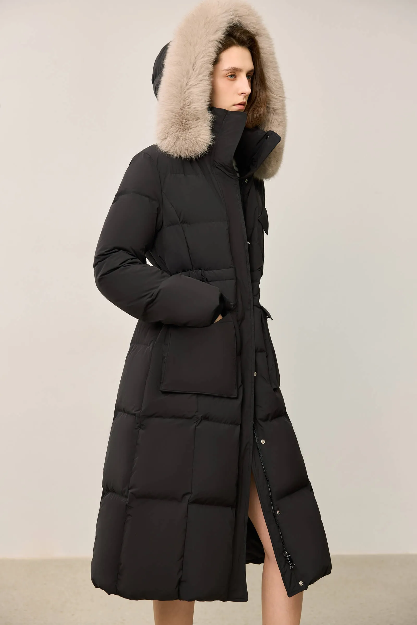 LILY Loose-Fit Down Jacket with Fox Fur Trim