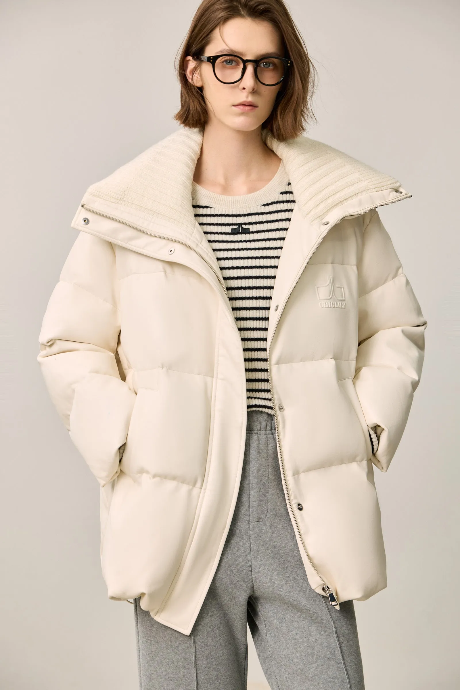 LILY Puff Sleeve Panel Loose 90% Duck Down Coat