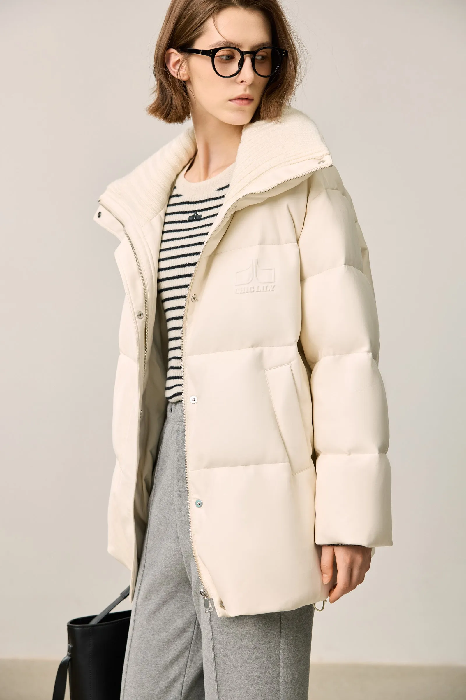 LILY Puff Sleeve Panel Loose 90% Duck Down Coat