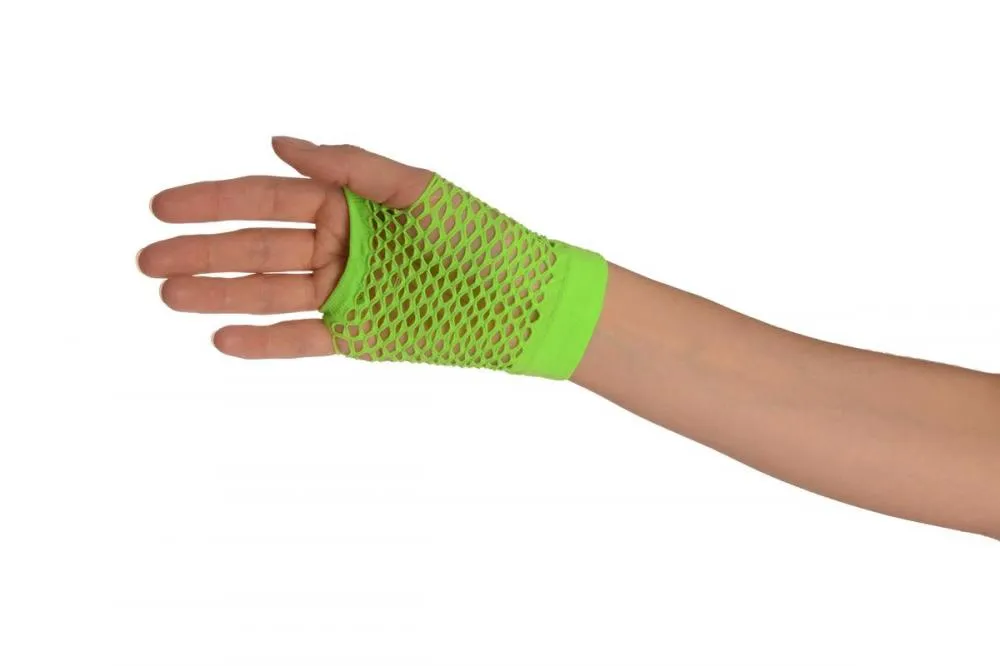 Lime Green Short Fishnet Fingerless Party Gloves