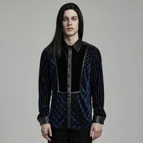 Men's Gothic Contrast Color Faux Leather Splice Velvet Shirt