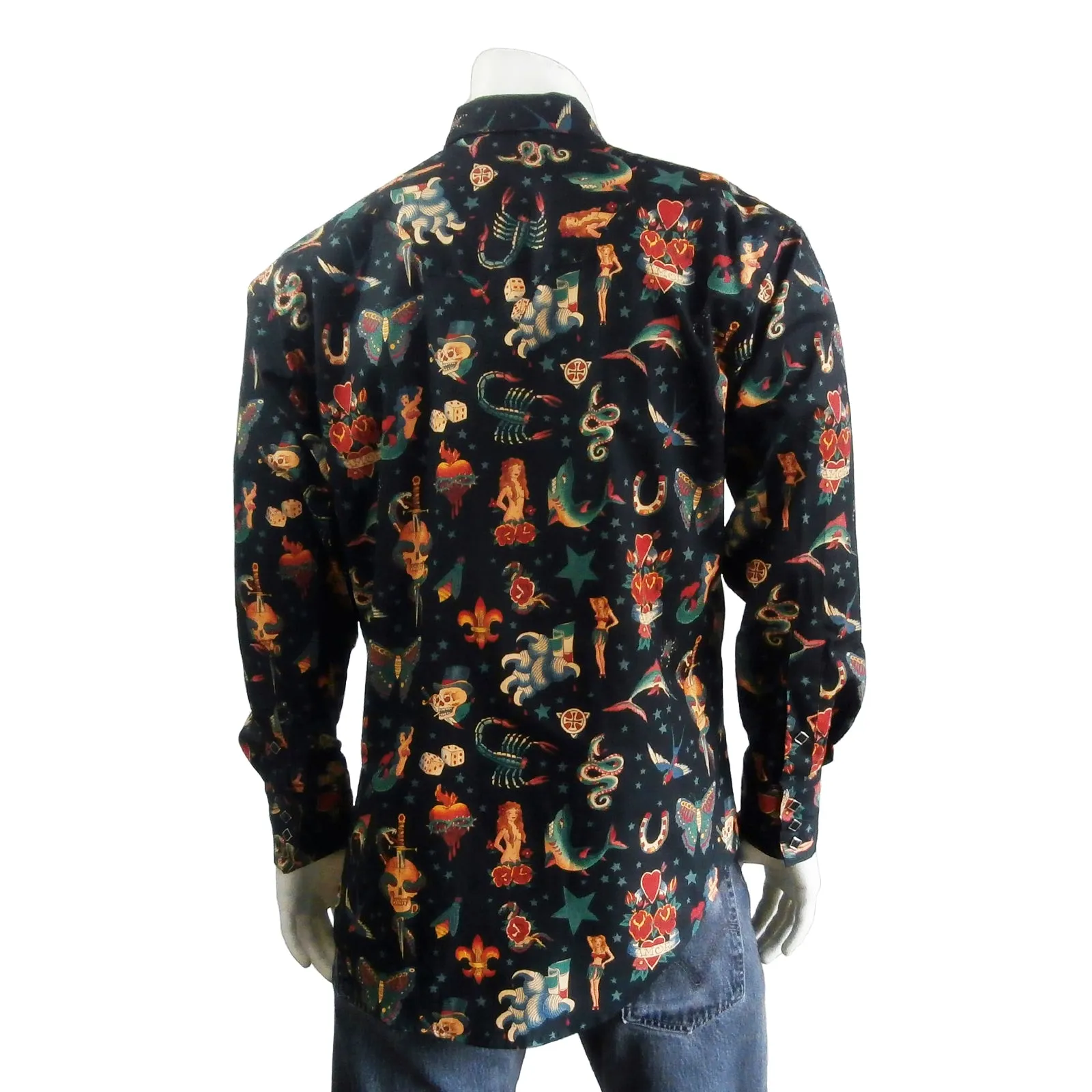 Men's Vintage Burning Love Print Western Shirt