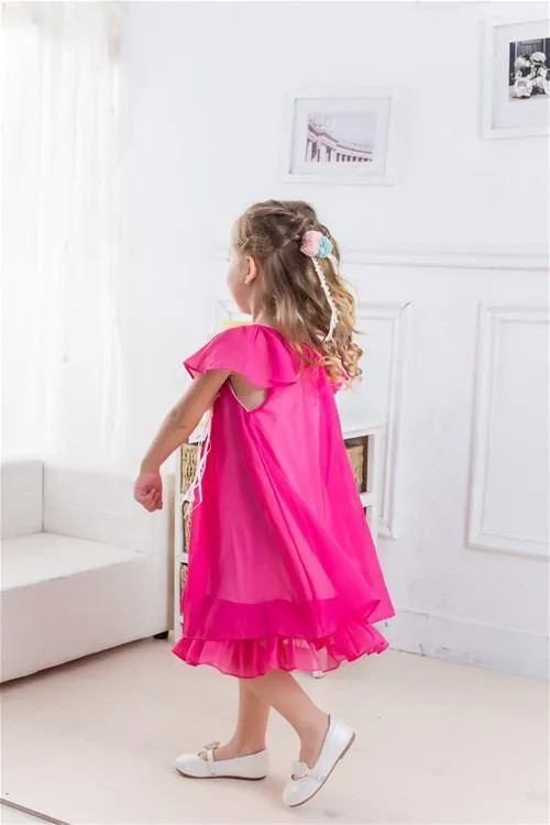 Modish Two Layered Chiffon Pleated DressRule - Fuchsia