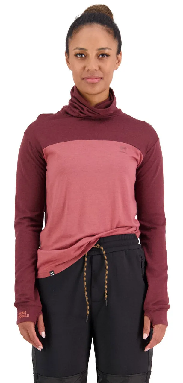 Mons Royale Yotei BF High Neck Thermals Womens Dark Chocolate / Terracotta