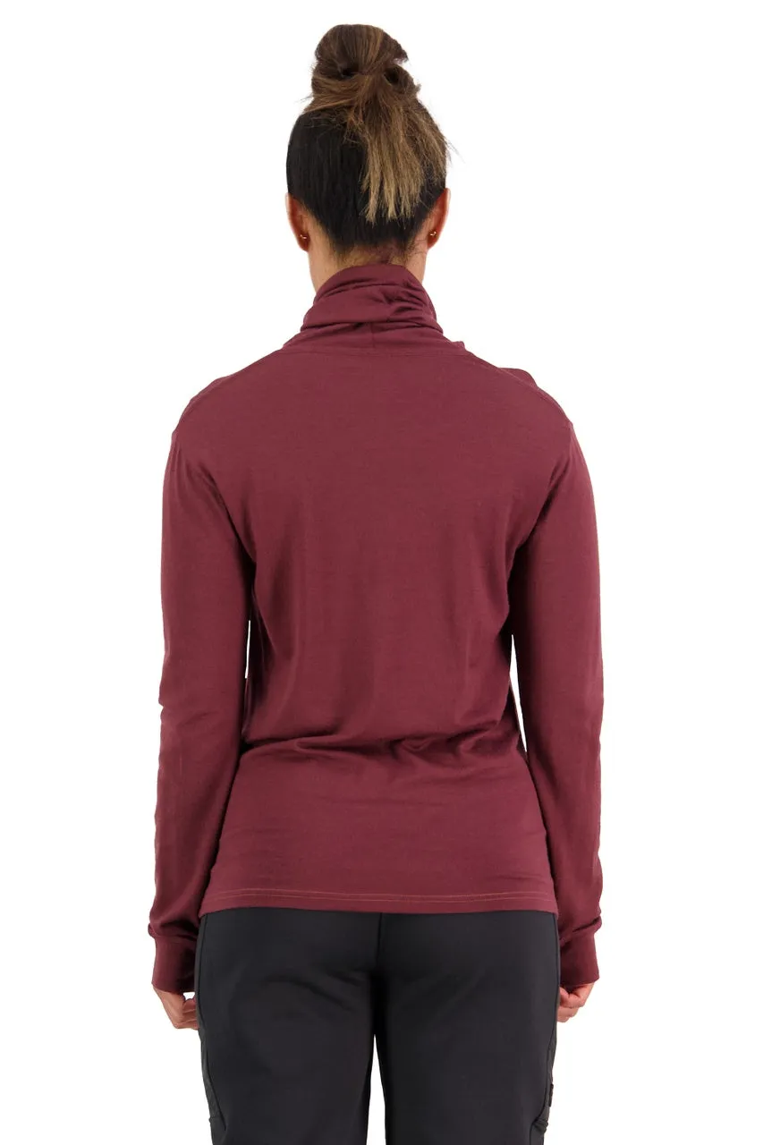 Mons Royale Yotei BF High Neck Thermals Womens Dark Chocolate / Terracotta