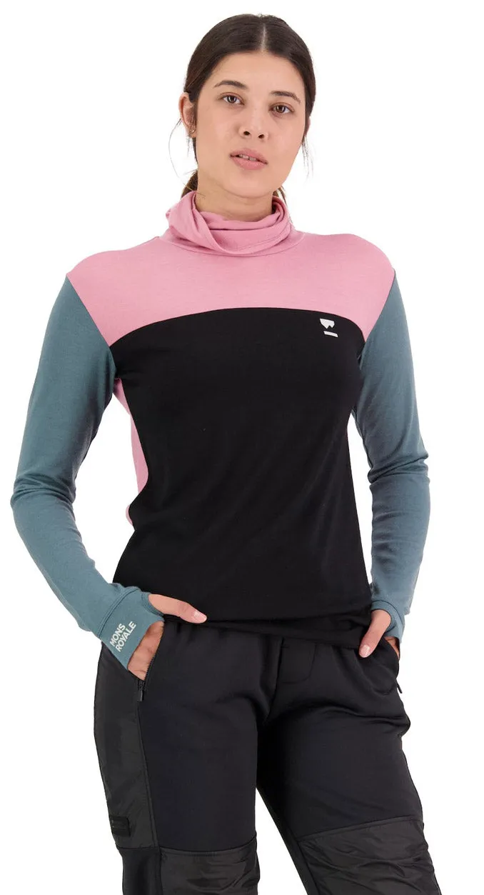 Mons Royale Yotei BF High Neck Thermals Womens Dusty Pink / Burnt Sage