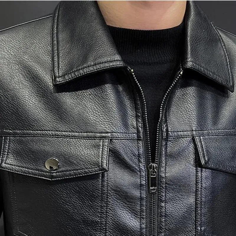 Motorcycle Pilot Leather Jacket Punk Wind Zipper Design Men's Slim Fit Jacket Coat