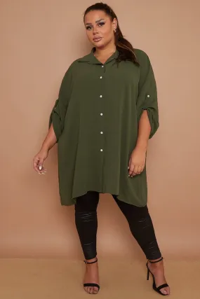 Myra PLUS SIZE Khaki Button Through 3/4 Sleeves Mid Length Shirt