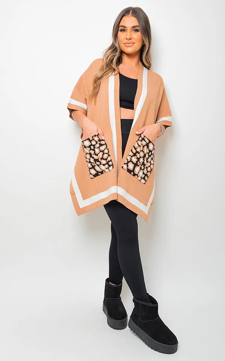 Nadia Leopard Pocket Wrap Knitted Cardigan