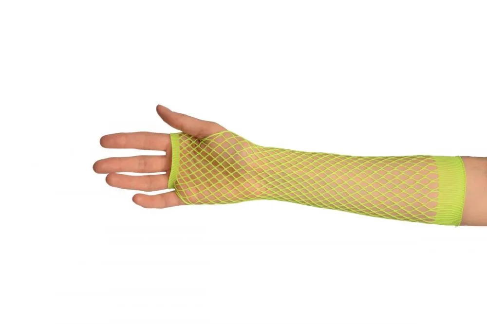 Neon Green Fishnet Fingerless Party Gloves