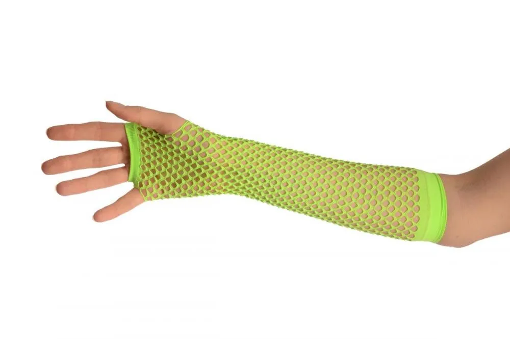 Neon Green Fishnet Mesh Net Fingerless Party Gloves