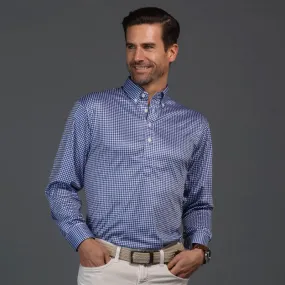 Oxford Button Down Collar Polo Long Sleeve Blue Gingham