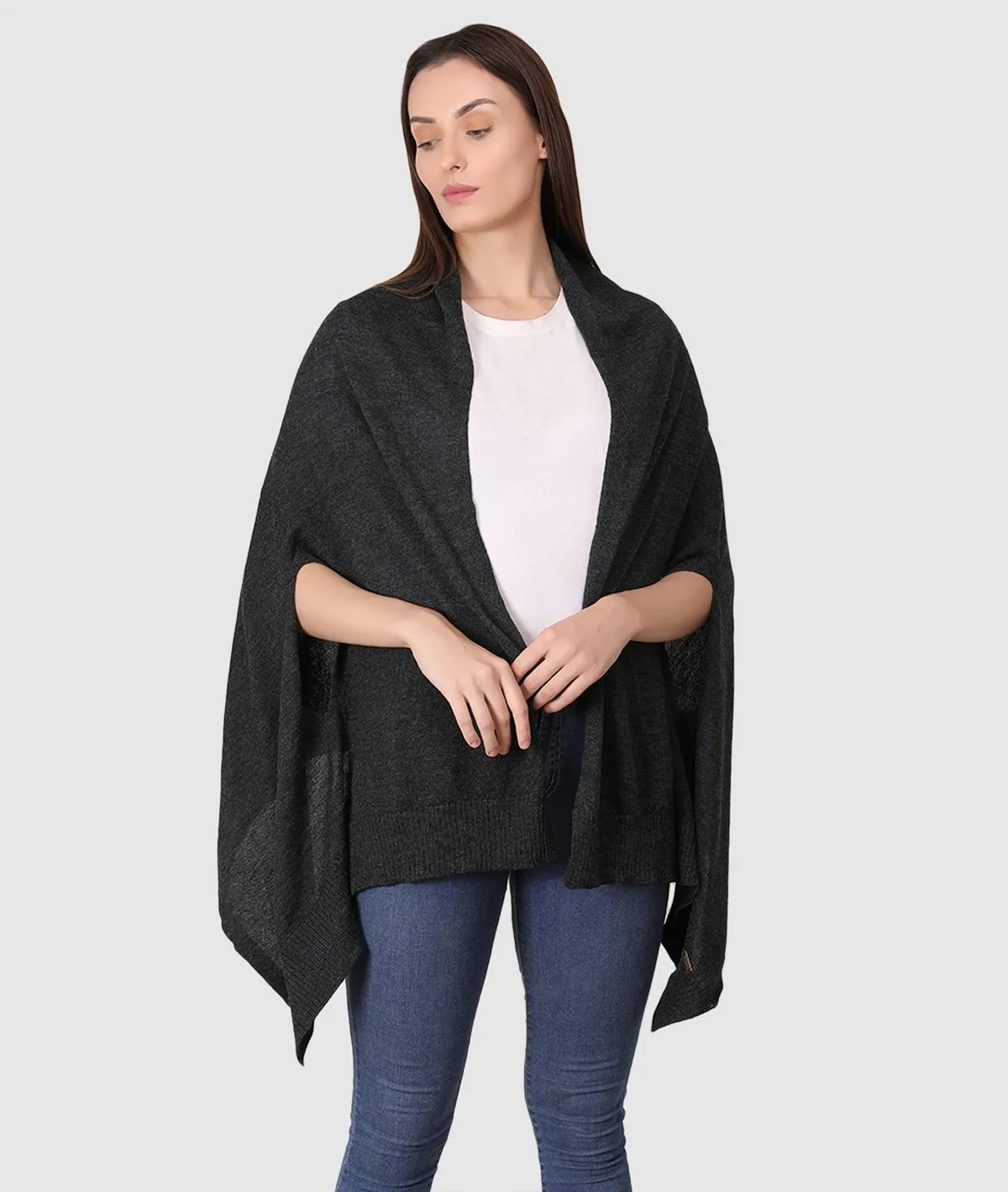 Palma Merino Wool Knitted Fashion Poncho / Cape for Everyday Chic Look (One Size Fits All) (Charcoal)