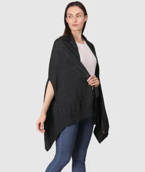 Palma Merino Wool Knitted Fashion Poncho / Cape for Everyday Chic Look (One Size Fits All) (Charcoal)