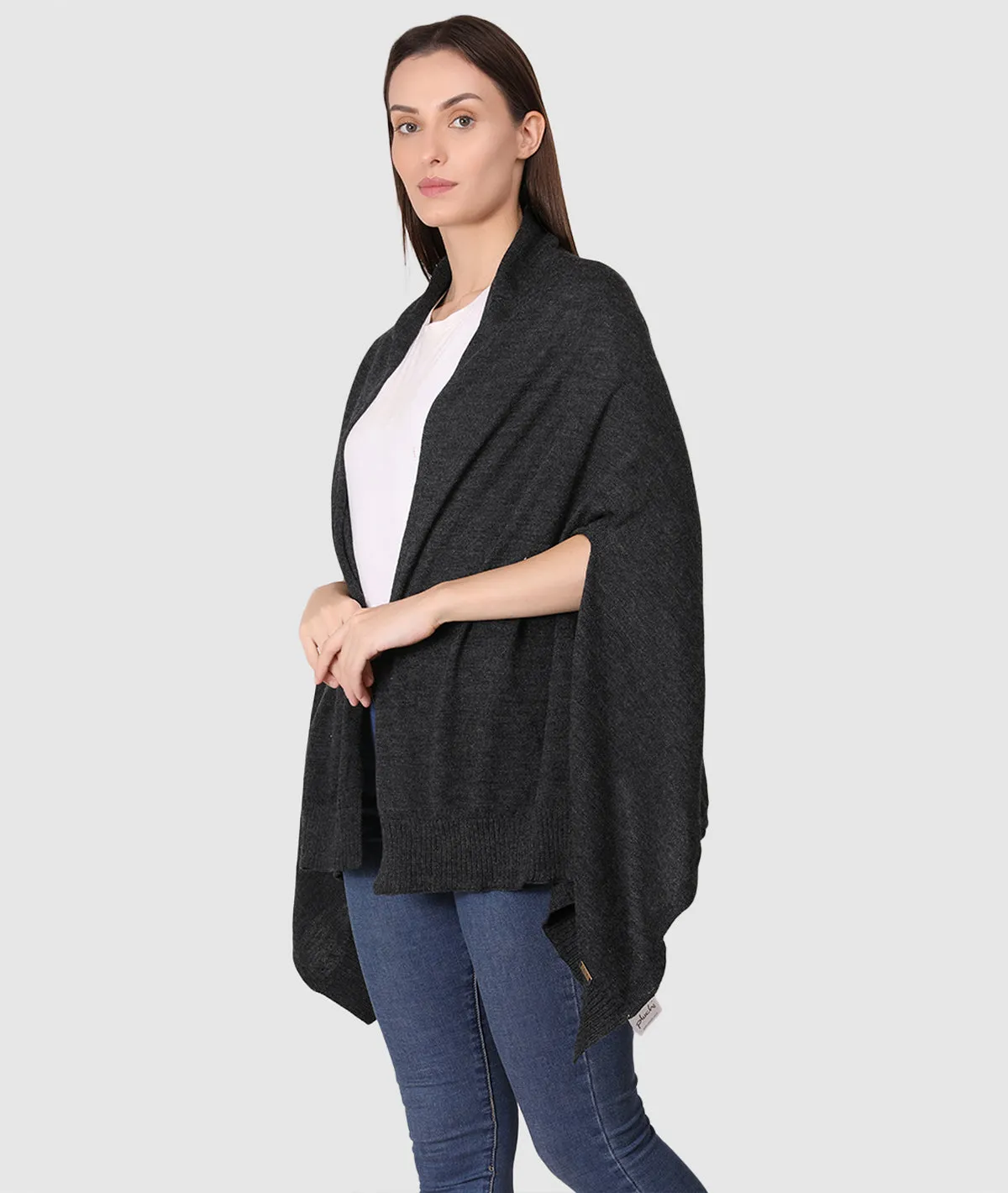 Palma Merino Wool Knitted Fashion Poncho / Cape for Everyday Chic Look (One Size Fits All) (Charcoal)