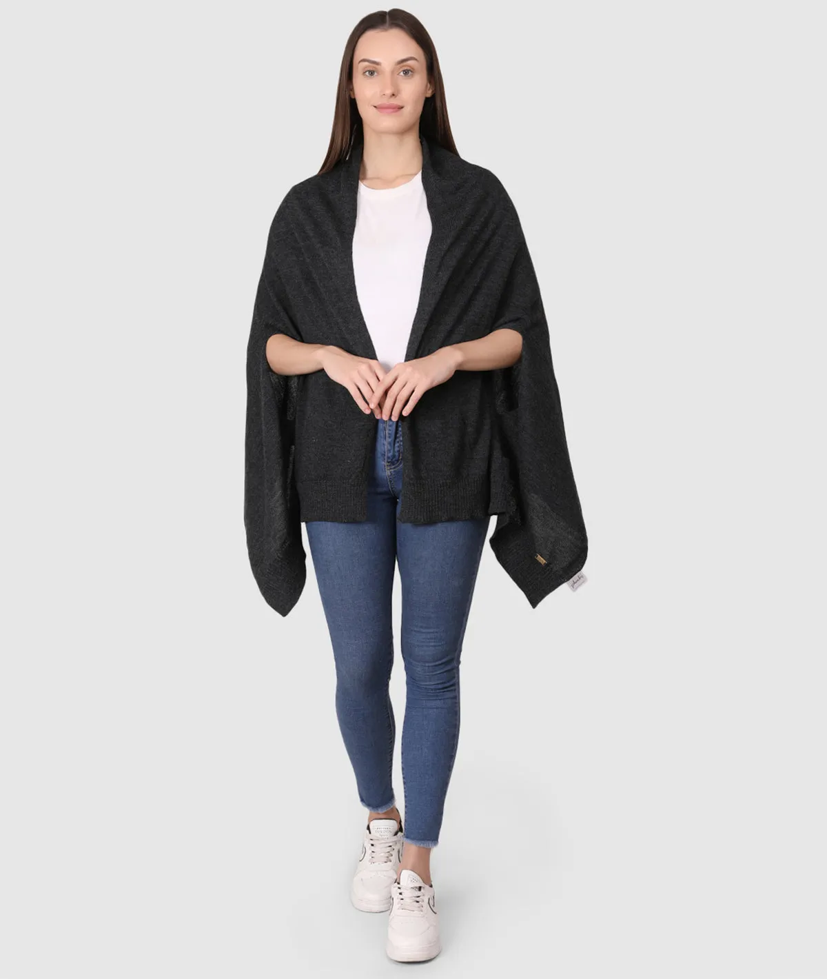 Palma Merino Wool Knitted Fashion Poncho / Cape for Everyday Chic Look (One Size Fits All) (Charcoal)