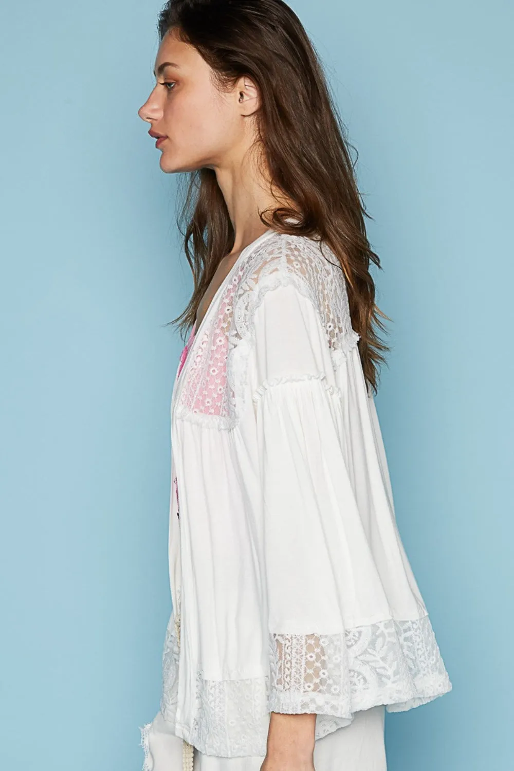 POL Open Front Lace Detail Cardigan