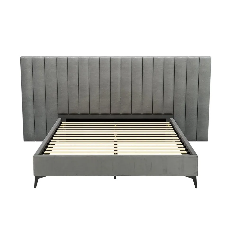 Queen Package | Burnett Bed Frame With Oversized Headboard Grey & Bonita Euro Top Mattress (Medium Firm)