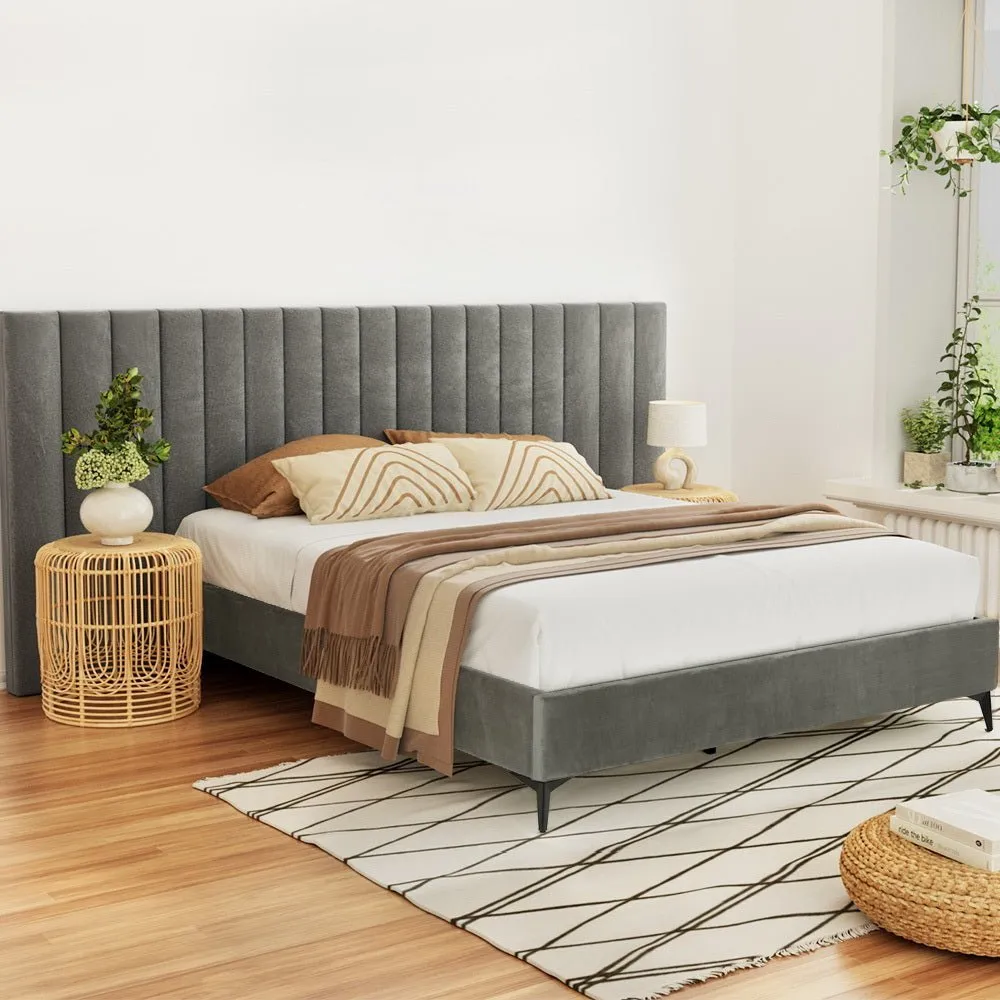 Queen Package | Burnett Bed Frame With Oversized Headboard Grey & Bonita Euro Top Mattress (Medium Firm)