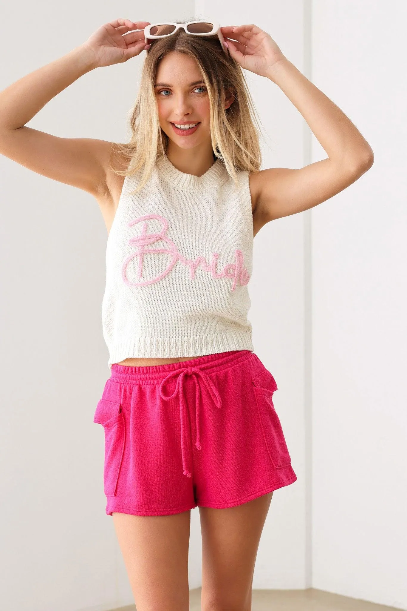 "Bride" Cropped Printed Sweater Knit Tank Vest