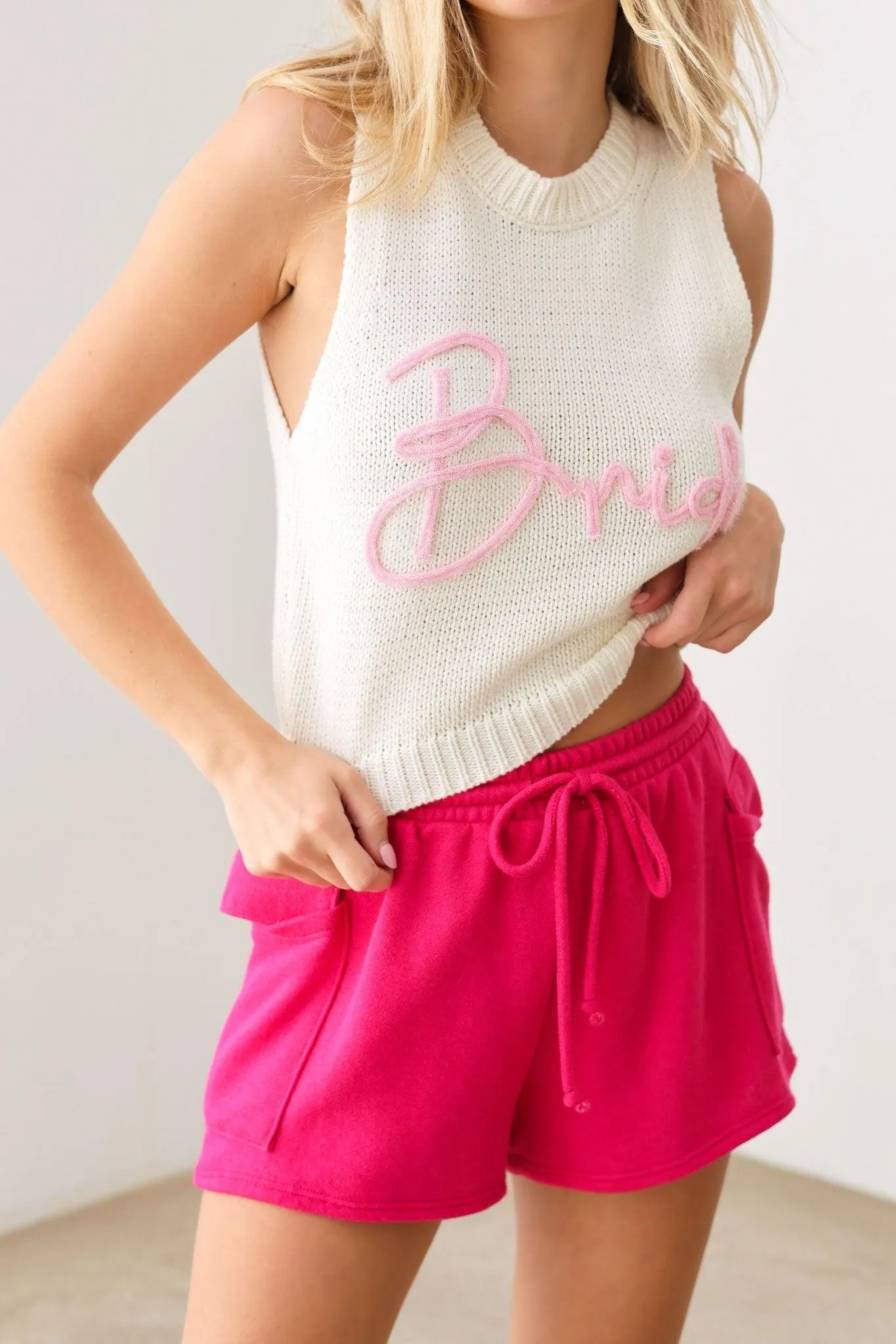 "Bride" Cropped Printed Sweater Knit Tank Vest