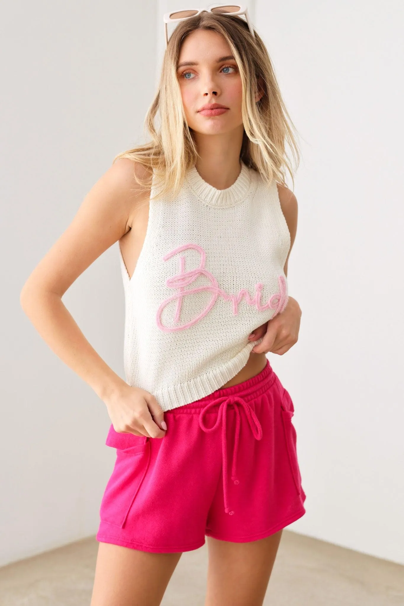 "Bride" Cropped Printed Sweater Knit Tank Vest