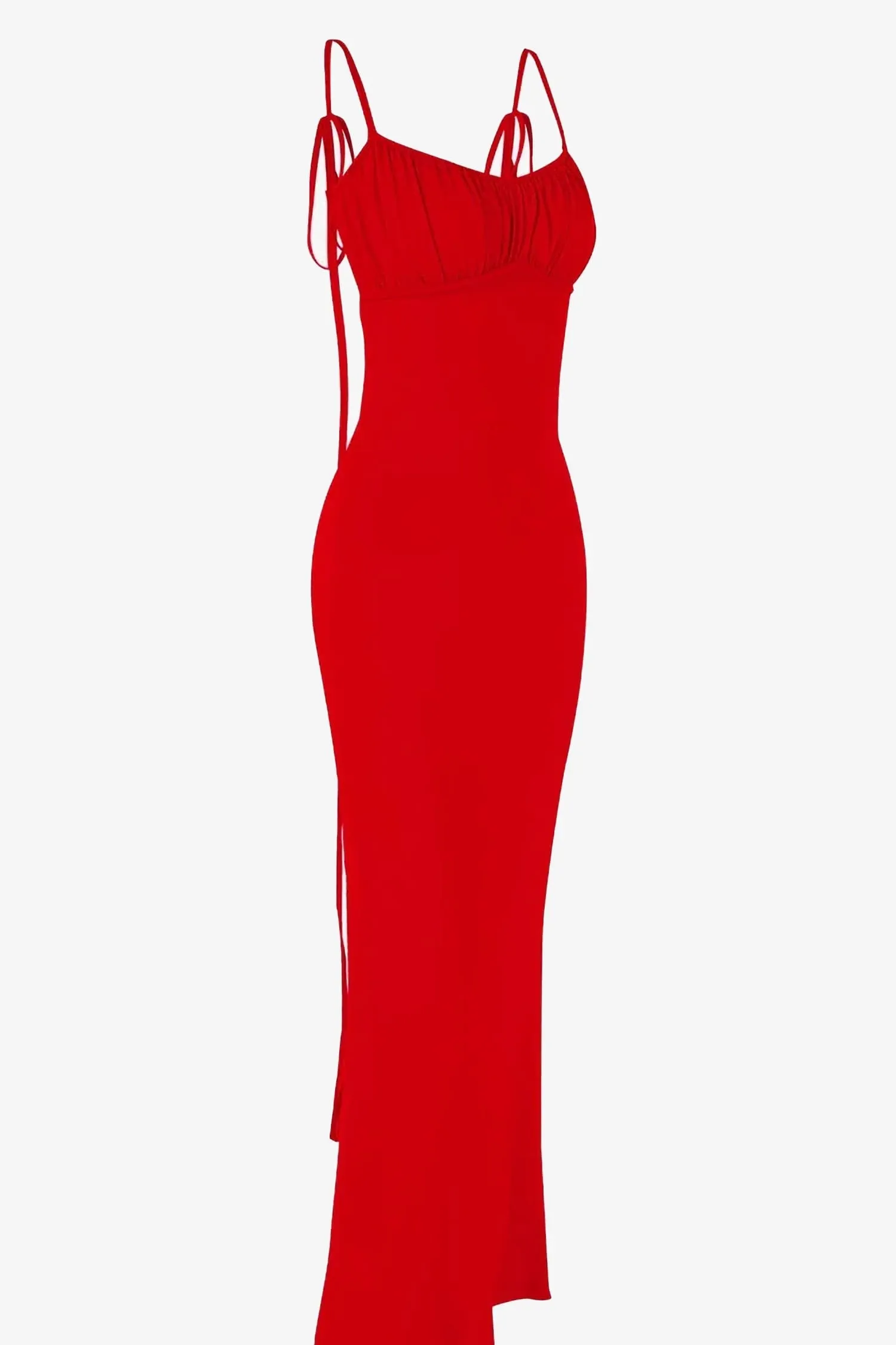 Red ruched Sleeveless Maxi Dress