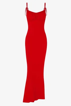 Red ruched Sleeveless Maxi Dress