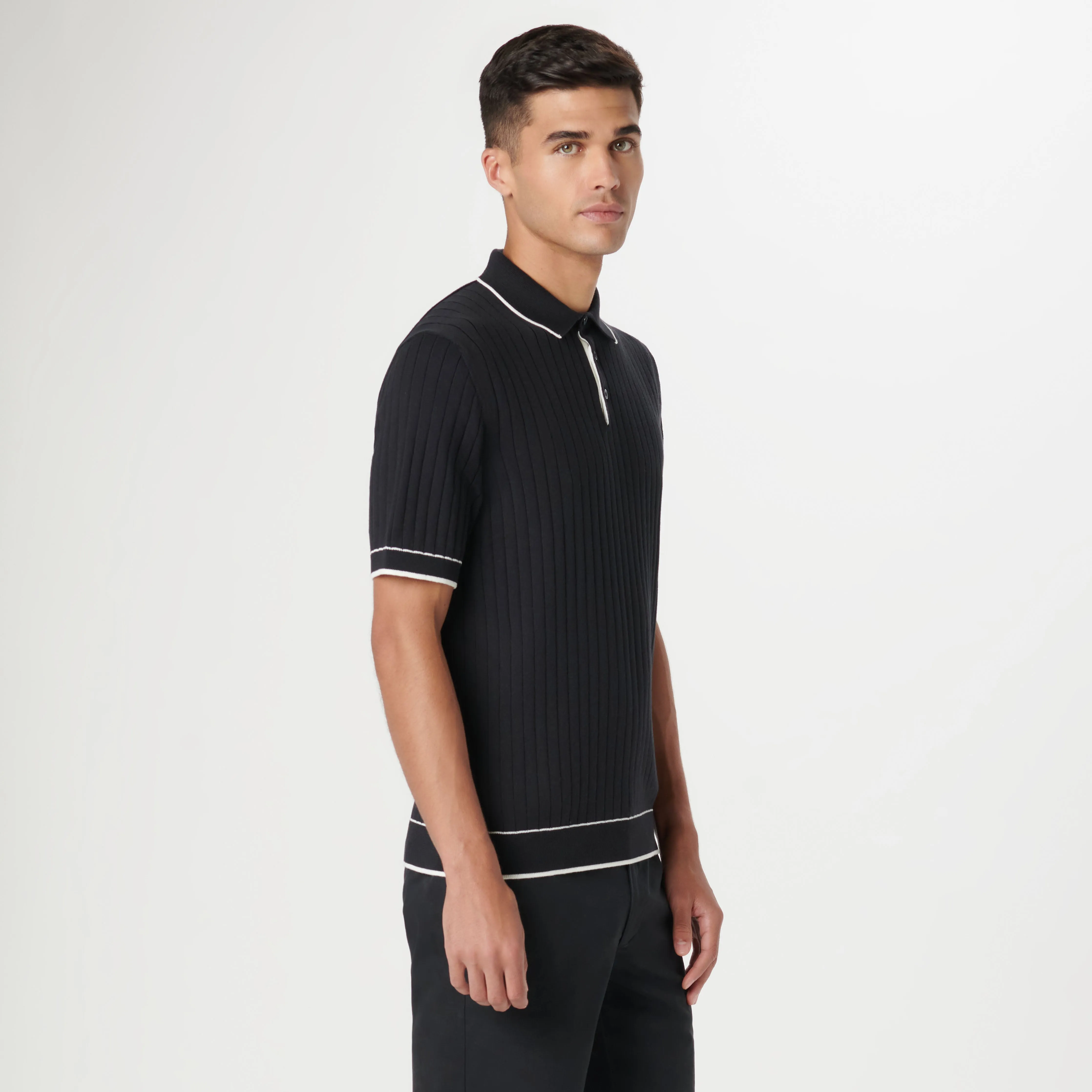 Rib Stitch Short Sleeve Polo Sweater