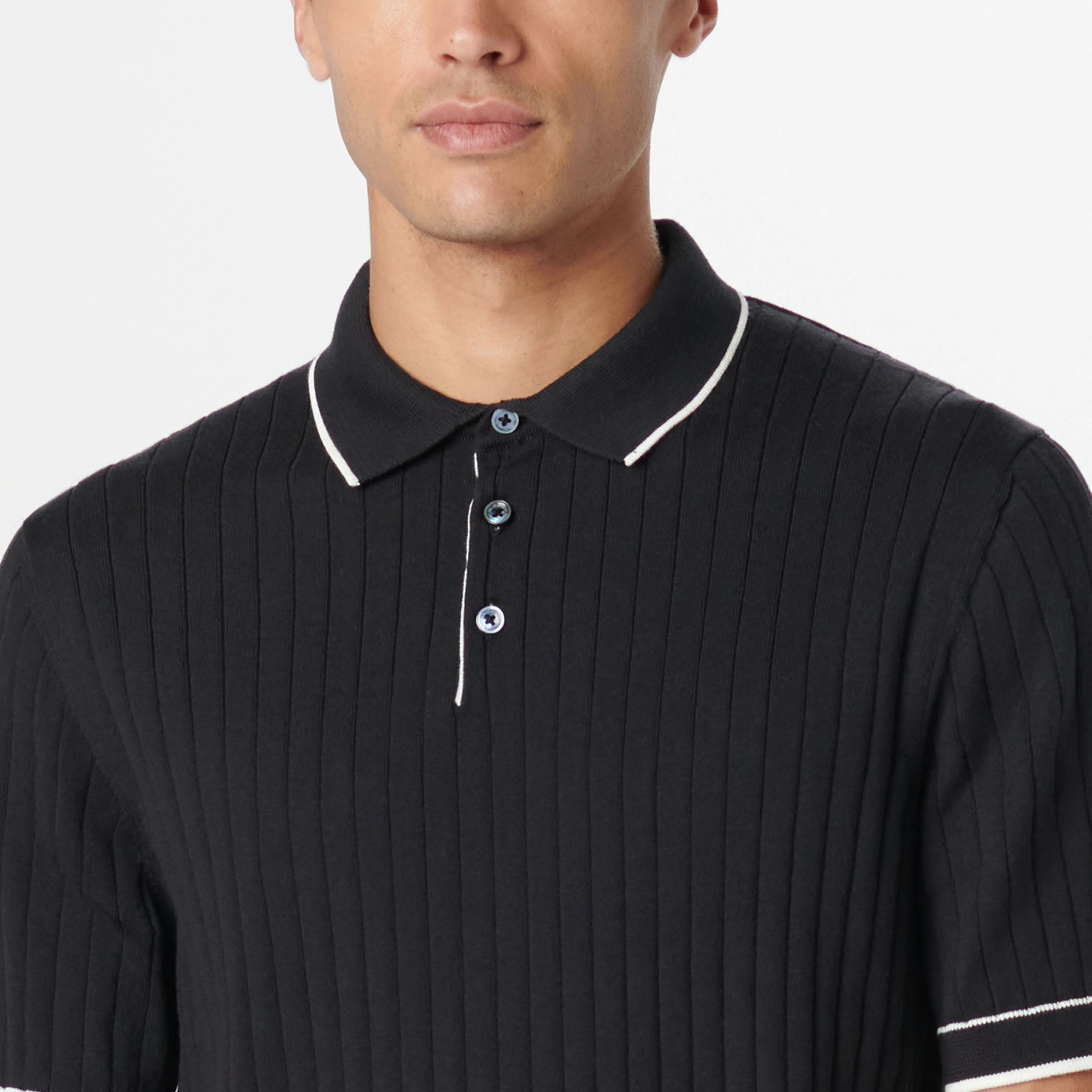 Rib Stitch Short Sleeve Polo Sweater