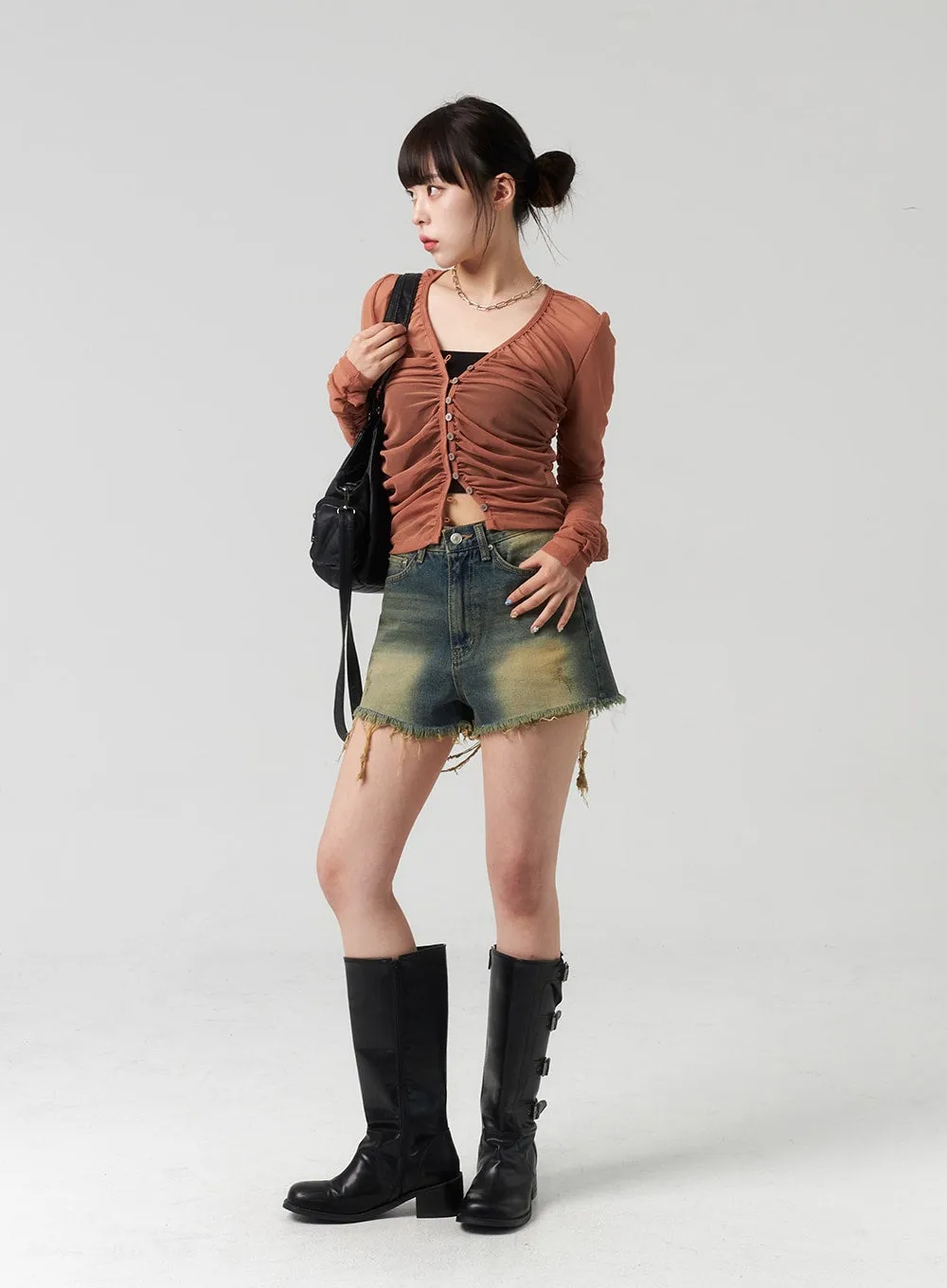 Ripped Hem Denim Shorts CL314