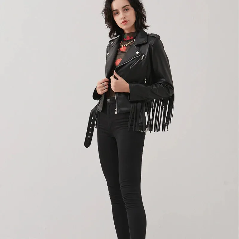 Rocking Punk Fashion Vegan Leather Tassel Fringed Coat Jackets