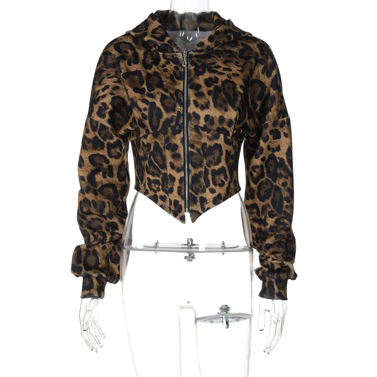 Rosalynn Leopard Zipper Hooded Cardigan