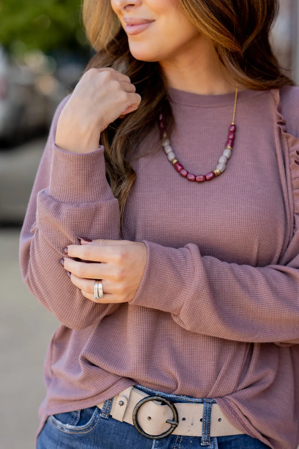 Ruffle Accented Thermal Tee