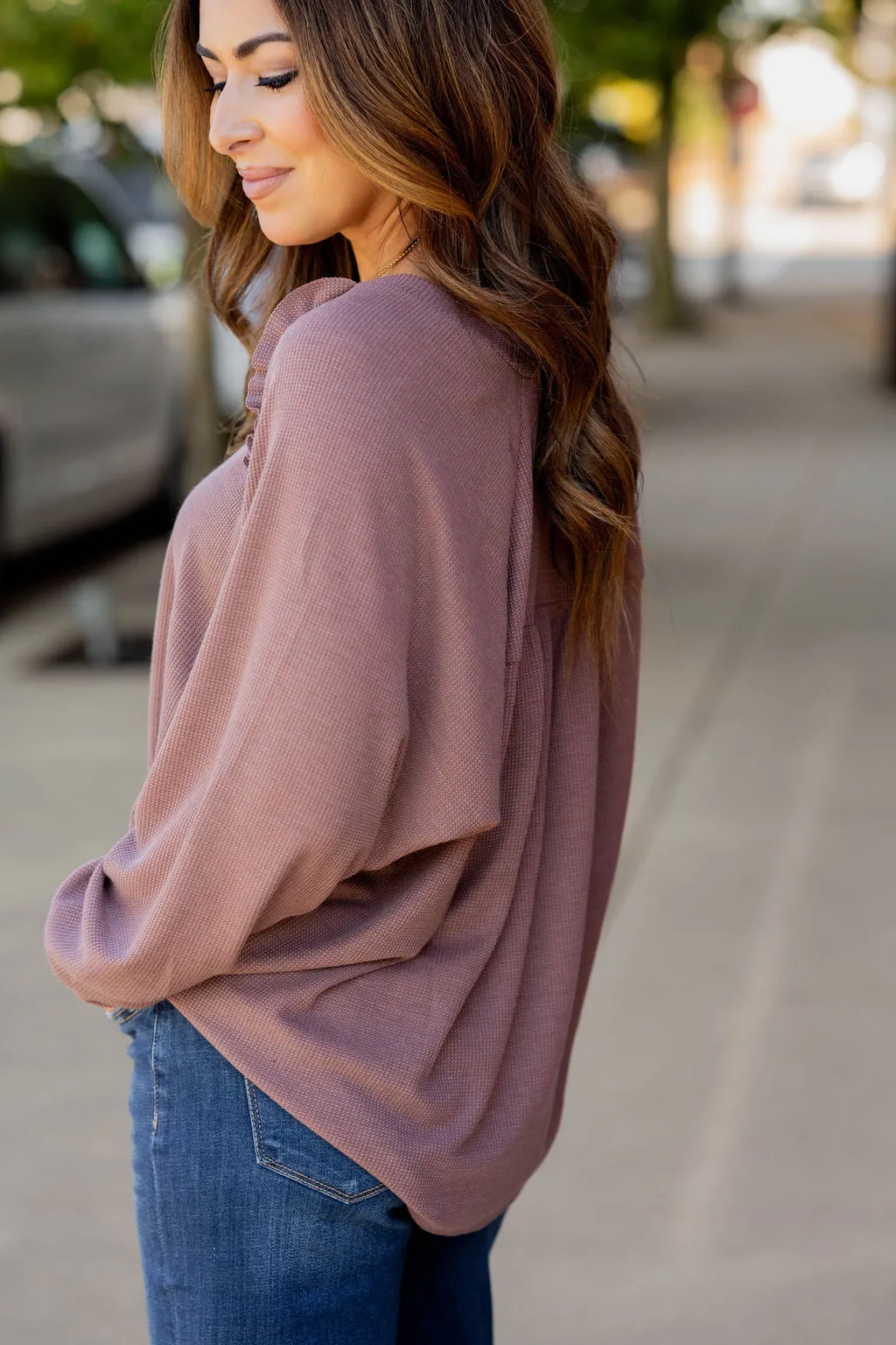 Ruffle Accented Thermal Tee