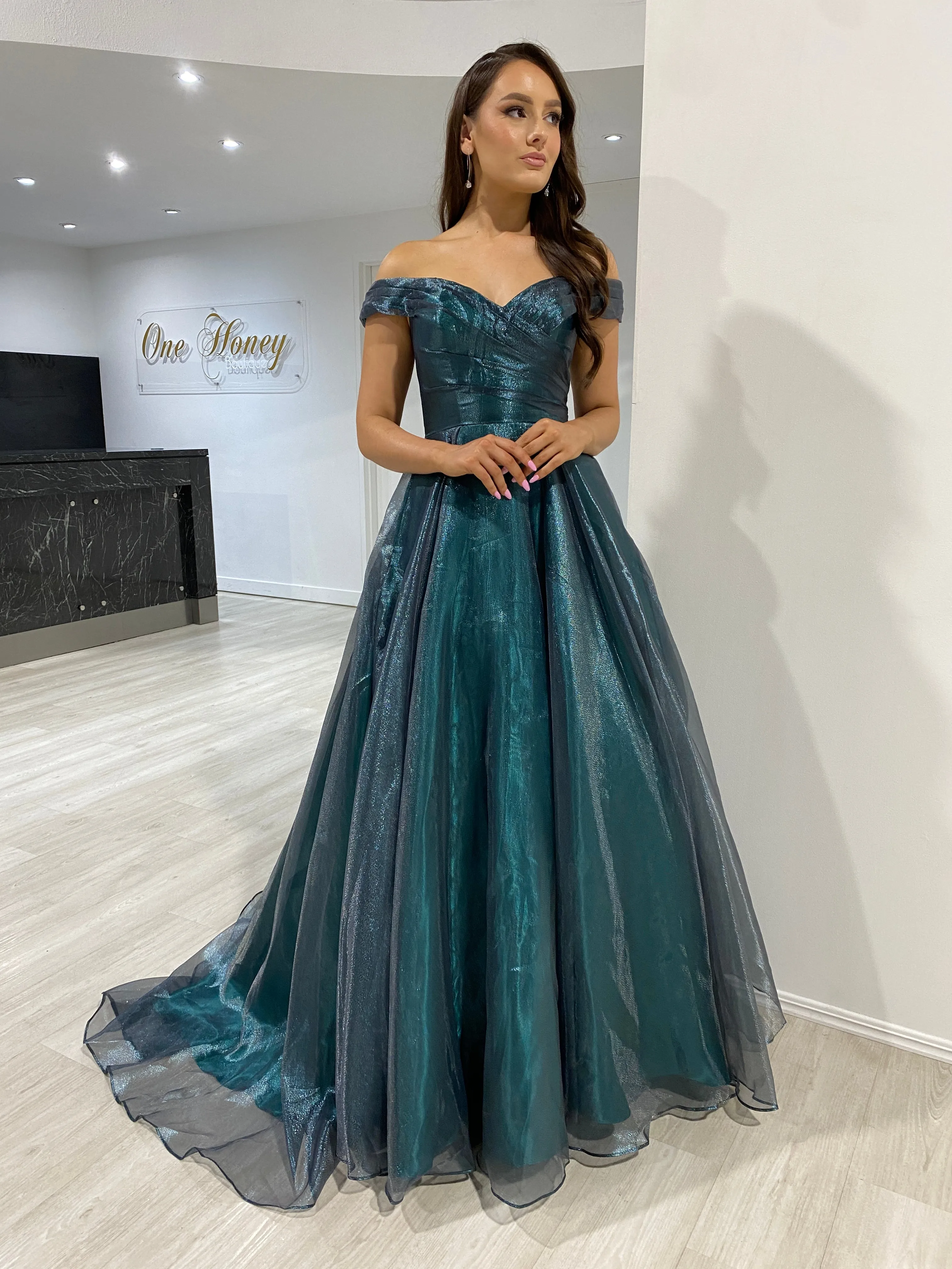 SARIA Off Shoulder Shimmer Ballgown Prom & Formal Dress