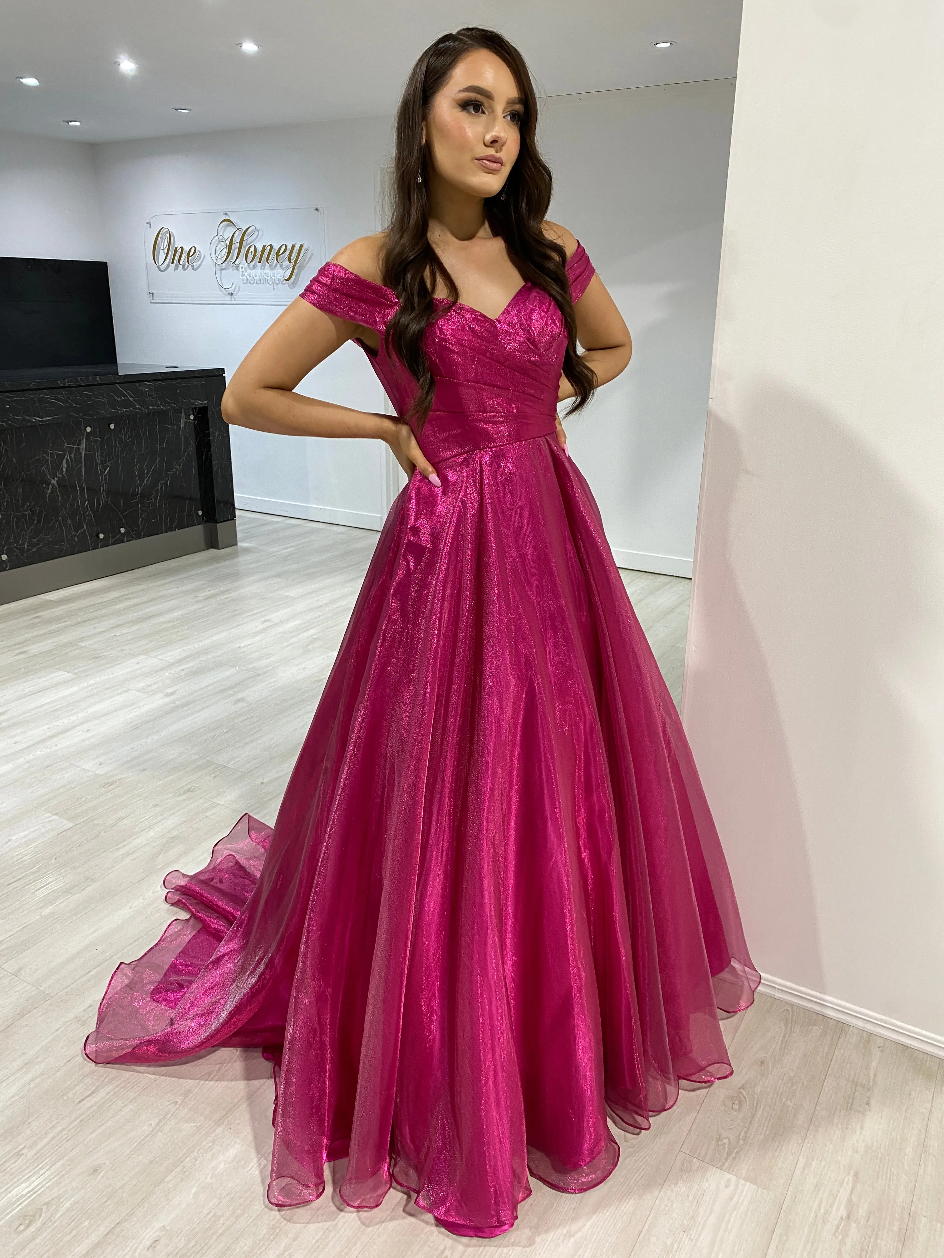 SARIA Off Shoulder Shimmer Ballgown Prom & Formal Dress