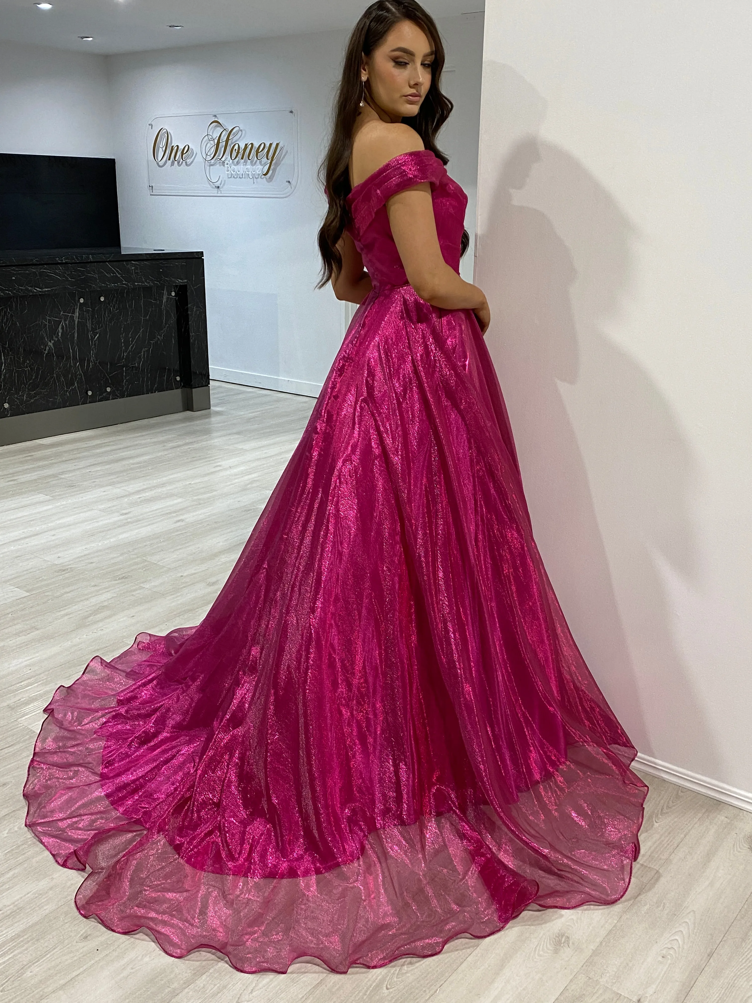 SARIA Off Shoulder Shimmer Ballgown Prom & Formal Dress