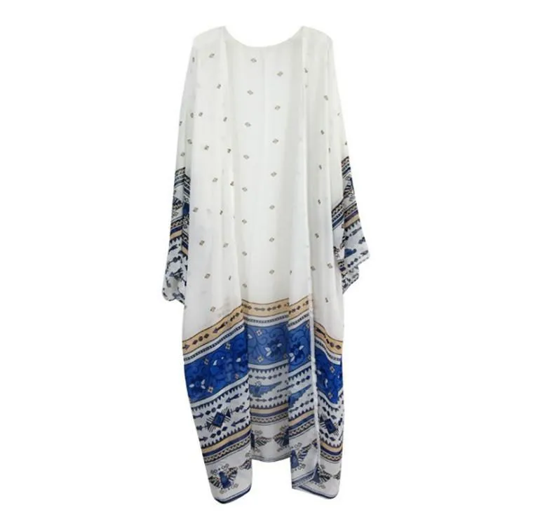 Shemed White Treasure Print Edgy Beach Dress Loose  Holiday Cardigan Tanning Hoodie Blouse