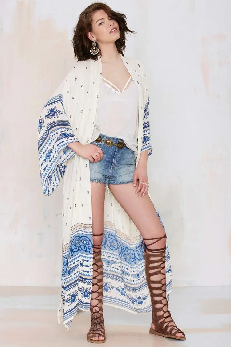 Shemed White Treasure Print Edgy Beach Dress Loose  Holiday Cardigan Tanning Hoodie Blouse