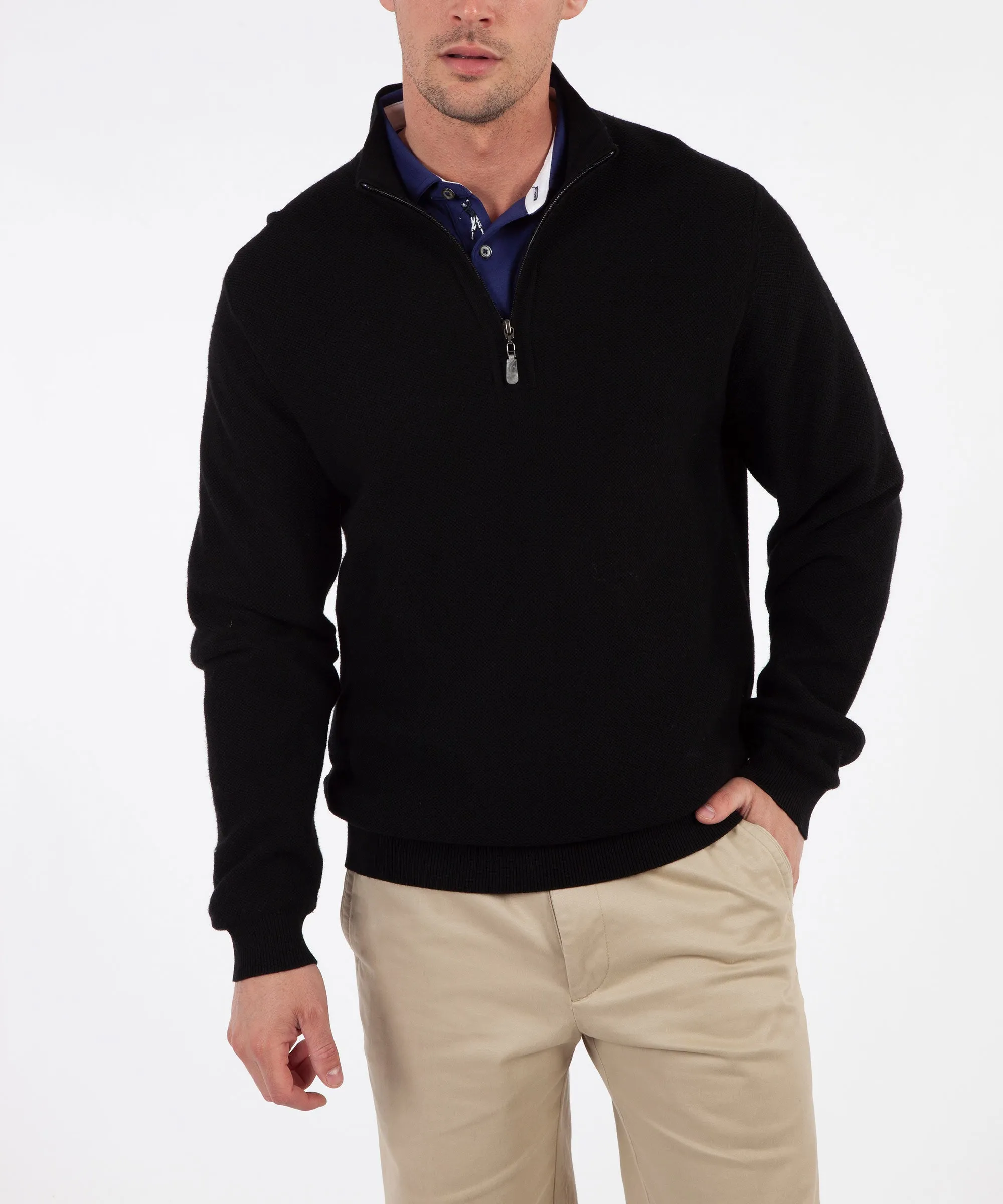 Signature 100% Merino Wool Tuck-Stitch Quarter-Zip Lined Wind Sweater