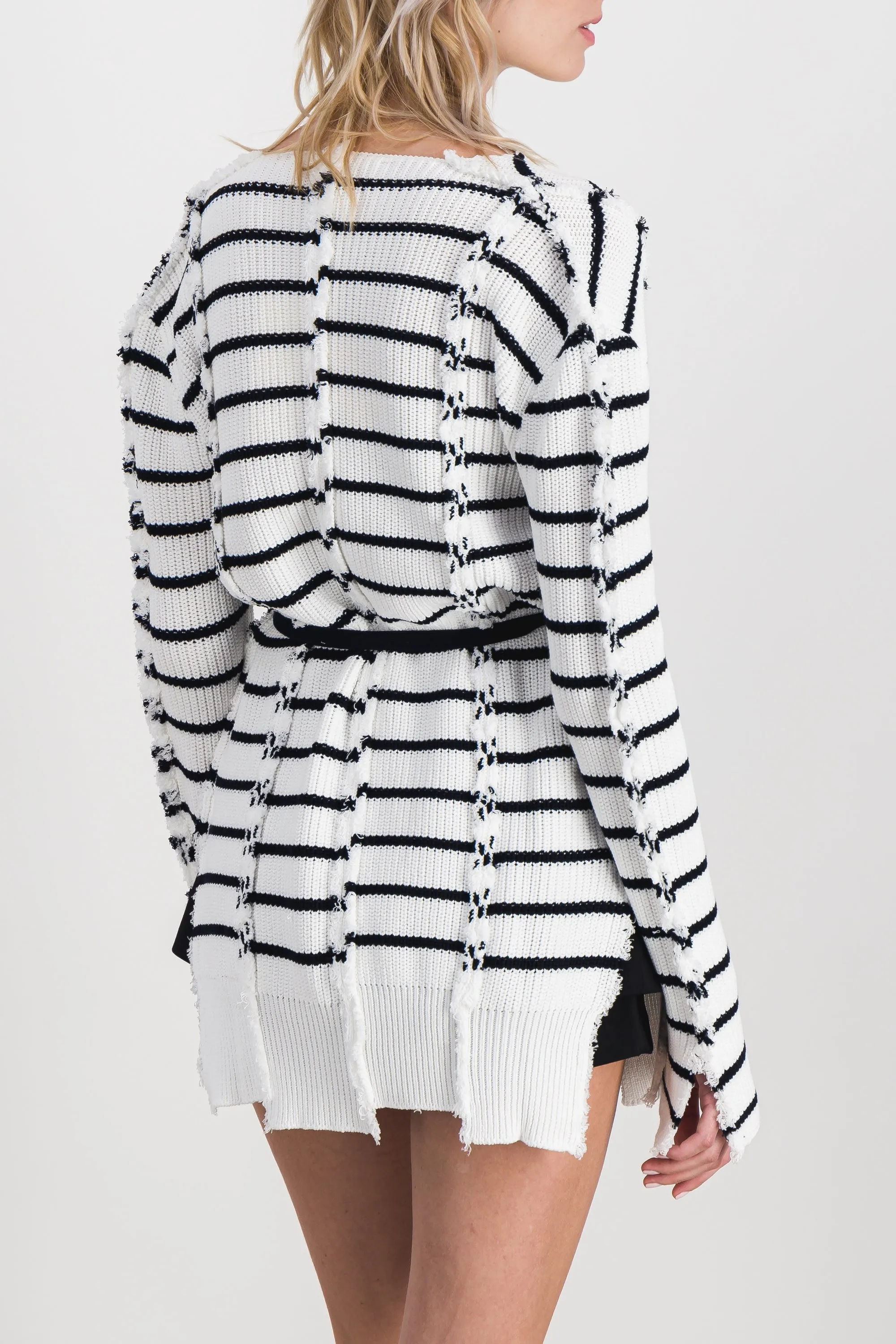 Striped twisted cotton long cardigan