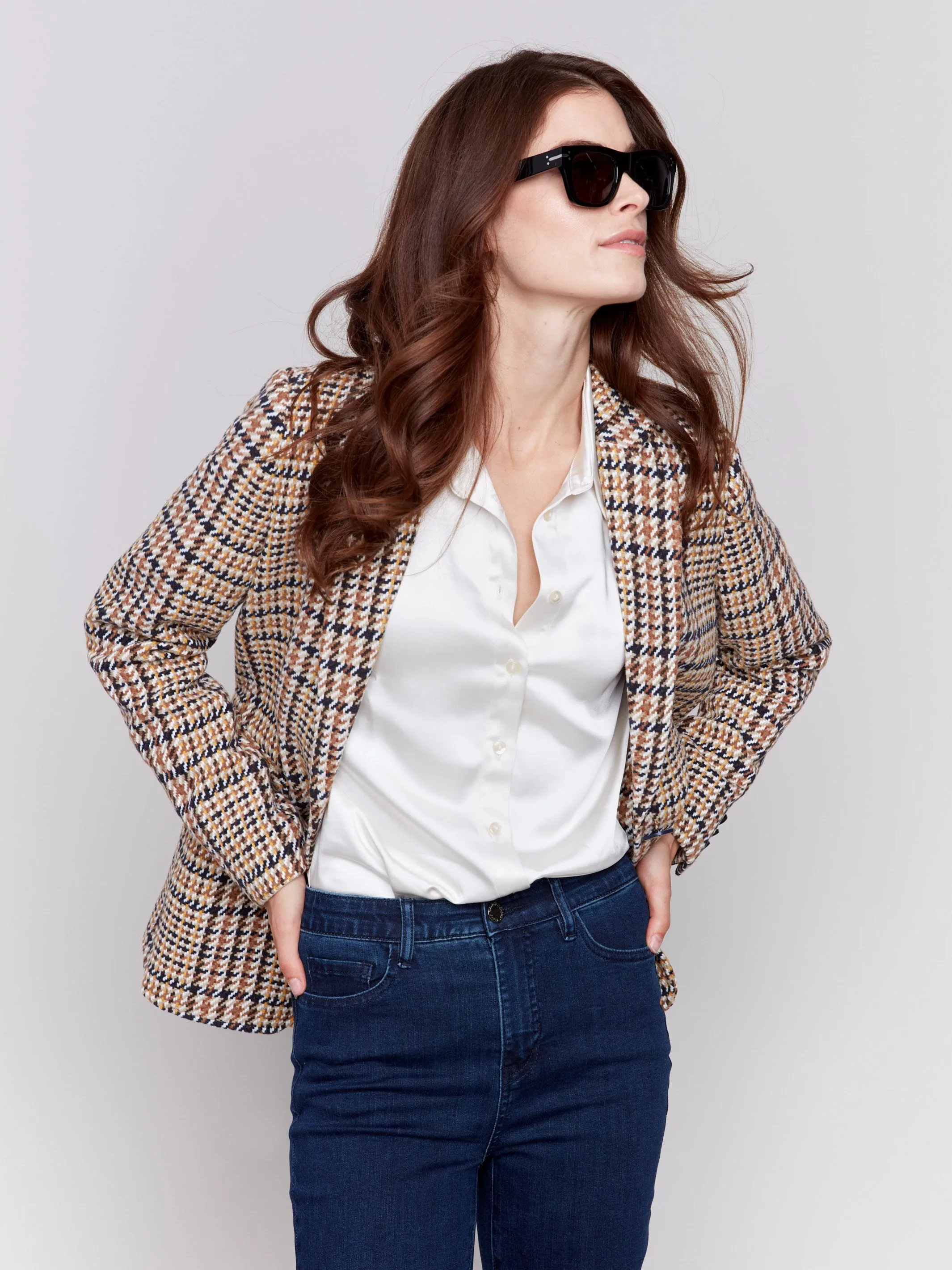 Tailored Plaid Blazer - Terracotta