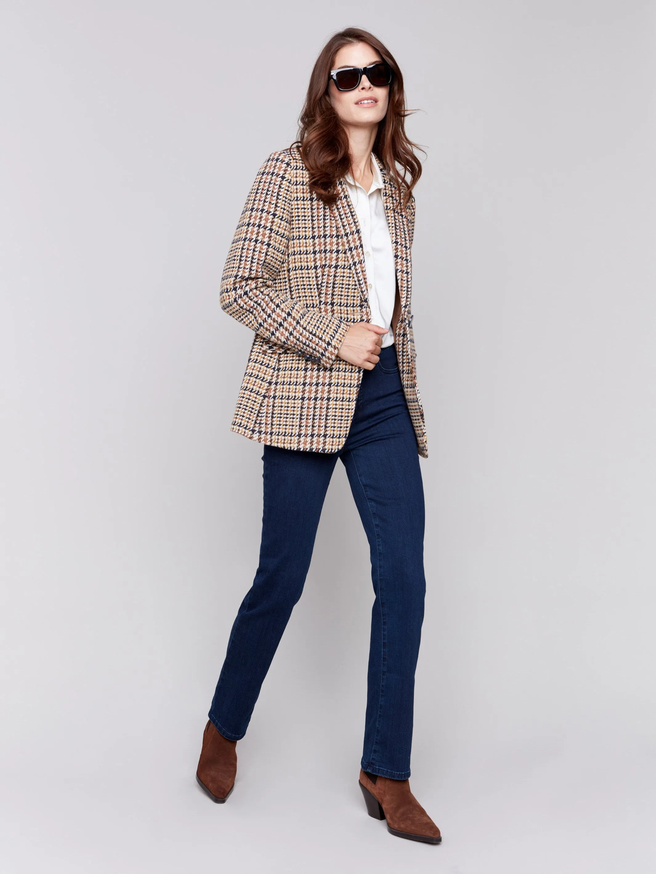 Tailored Plaid Blazer - Terracotta