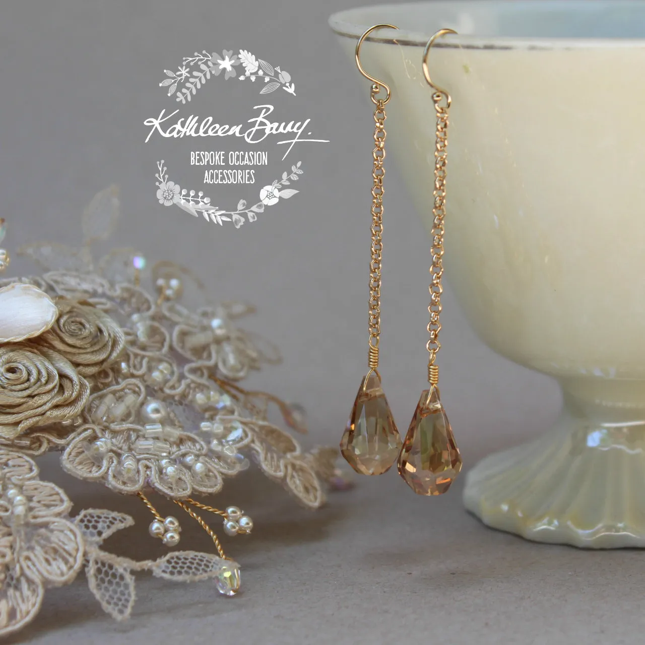 Talia champagne and gold crystal drop earrings also available in silver finish