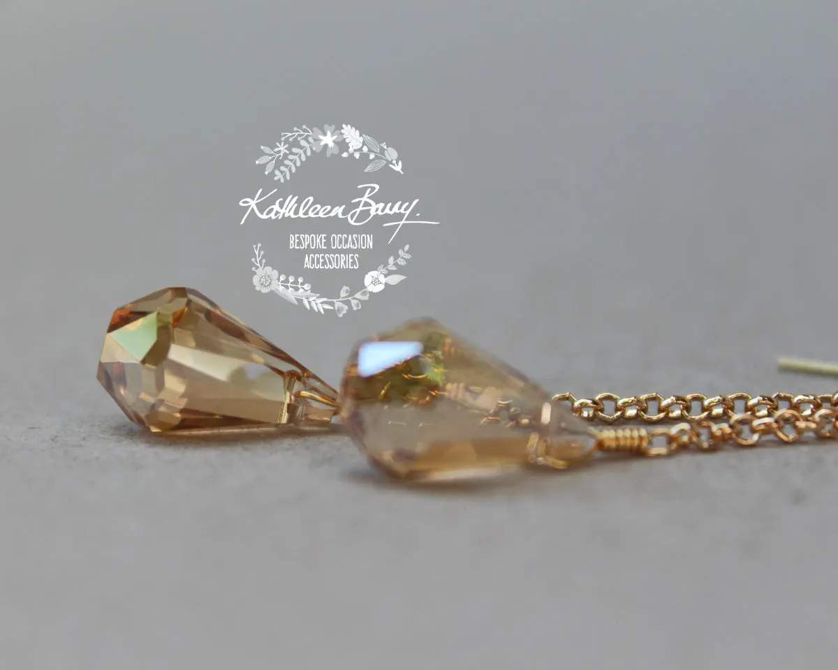 Talia champagne and gold crystal drop earrings also available in silver finish