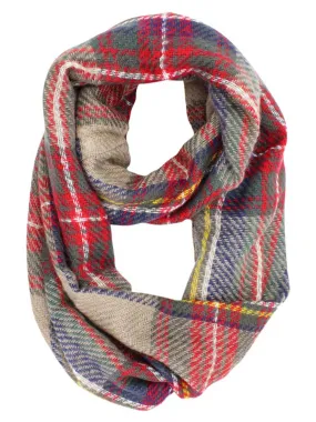 Tan Plaid Circle Infinity Scarf