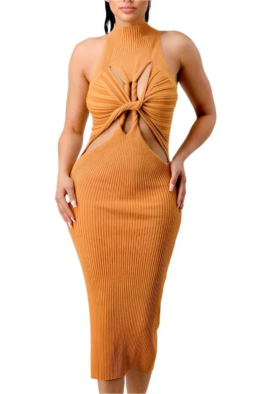 TEEK - Gold Romance Cutout Knit Bodycon Dress