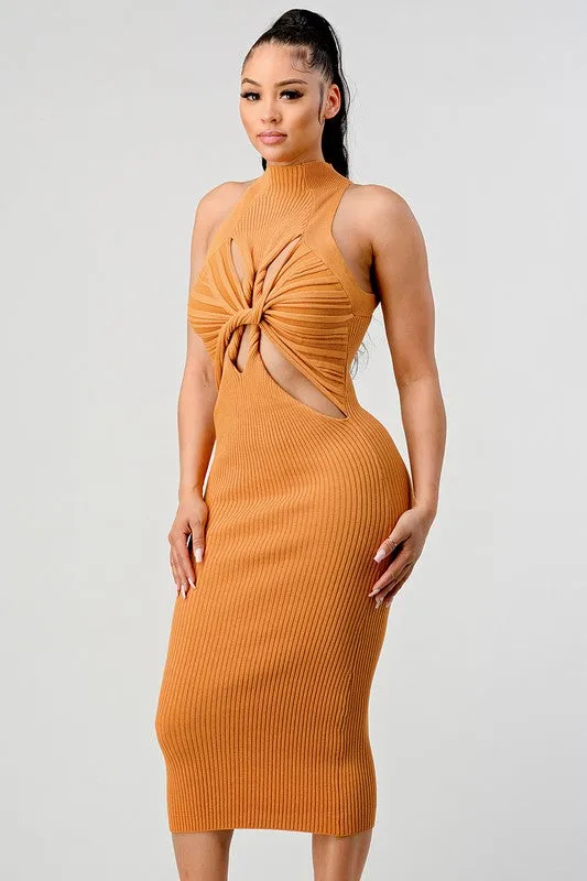 TEEK - Gold Romance Cutout Knit Bodycon Dress